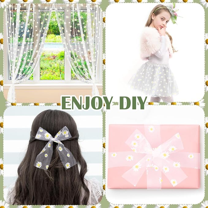 4 Pcs Daisy Table Runner 29 X70 Inch White Tulle Lace Table Cloth Florals - Image 3