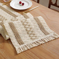 Boho Table Runner with Tassels 12 x 120 Inches Long, Cream & Brown Rustic by Niviy
