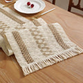Boho Table Runner with Tassels 12 x 132 Inches Long, Cream & Brown Rustic by Niviy