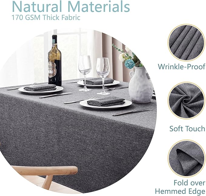 Rectangle Tablecloth Linen Textured Waterproof & Stain Resistant Table Cloth Wrinkle Free Decorative Fabric Farmhouse Table Cover for Dining/Party/Buffet/Wedding, 60 x 144 Inch, Dark Grey