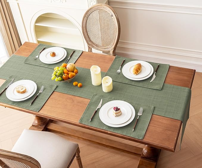Linen Textured Table Runner, Sage Green Table Runners 60 Inches Long | Raised - Image 7