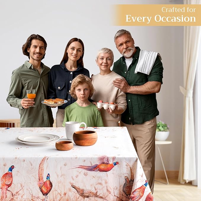 Maison d' Hermine Table Cloth Square Table 100% Cotton 60 x 60 Inches Fall Tablecloth Reusable Everyday Use for Thanksgiving Christmas Decorations Dining Farmhouse Party (Faisan D'Automne)