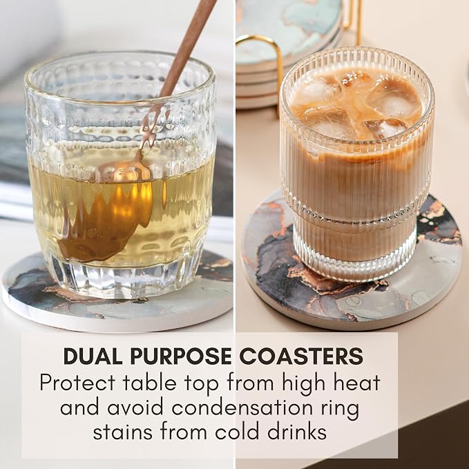 Ceramic Marble Coasters Set of 6, Absorbent Drink Coasters - Image 4
