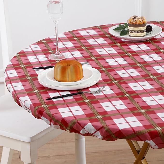 Walrus Round Vinyl Fitted Tablecloth with Flannel Backing Elastic Edge Design Table Cover Waterproof Oil-Proof PVC Table Cloth Stain-Resistant Best for 32"-36" Round