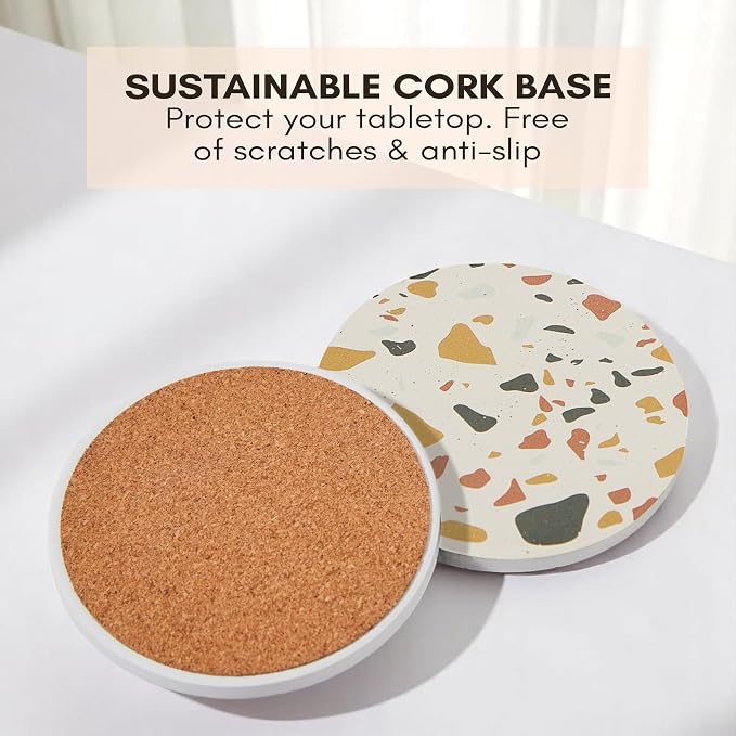 Terrazzo Coasters Set of 6, Colorful Boho Absorbent Ceramic Coasters | Speckled - Image 4