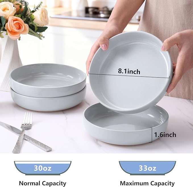 LIANYU Pasta Salad Bowls Set of 4, 33oz Large Round Serving Bowls, Wide and - Image 2