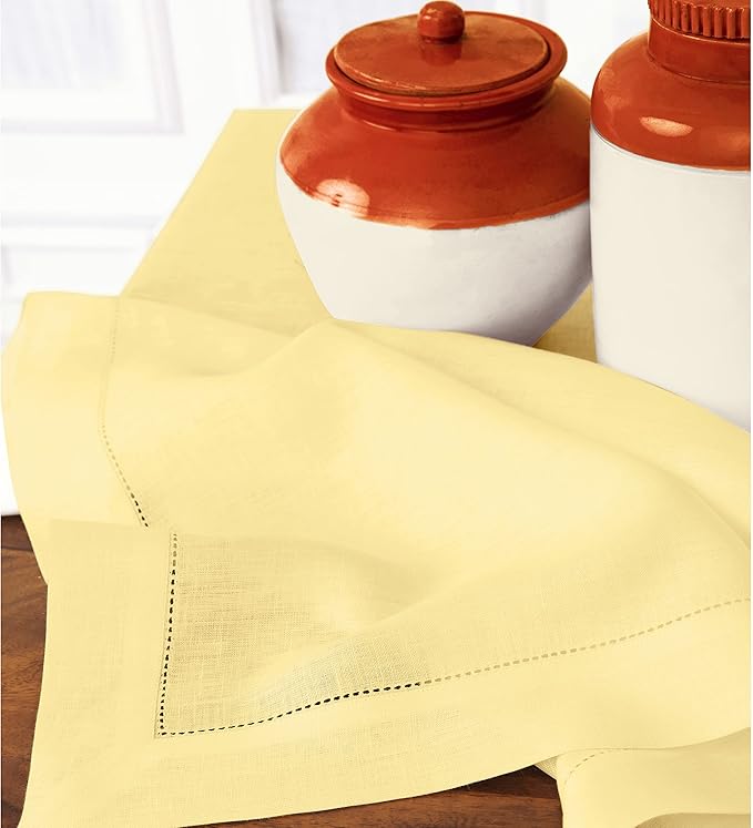 Solino Home Yellow Linen Tablecloth 54 x 72 Inch - Classic Hemstitch, 100% Pure Linen Rectangular Tablecloth - Machine Washable Table Cloth for Valentines, Spring, Easter
