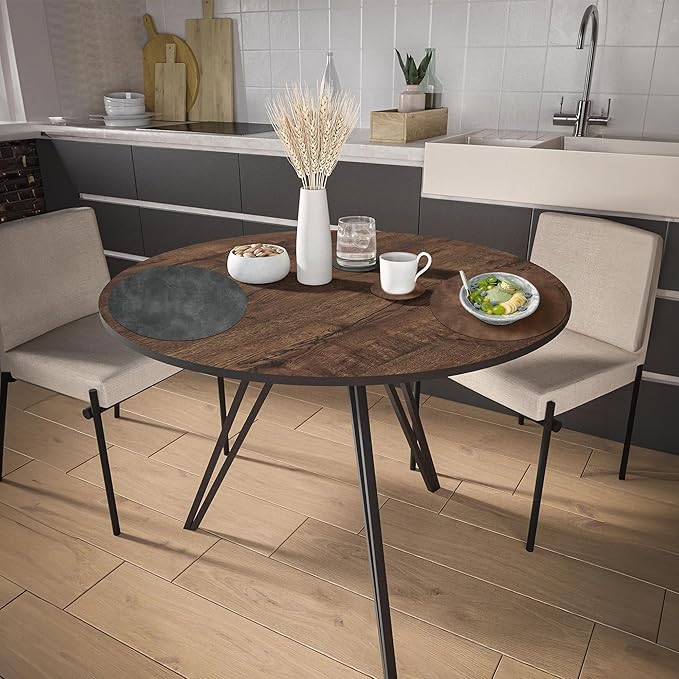 Round Placemats and Coasters Set of 4, Washable Reversible Faux Leather Placemats Cowhide Pattern Place Mats Wipeable Non-Slip 15 inch Round Kitchen Dining Table Mats (Gray Light Coffee, 4)