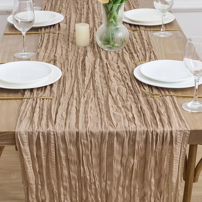 Asee'm 3pcs Cheesecloth Table Runner 120 Inches Long Nude Boho Gauze Cheese - Image 2