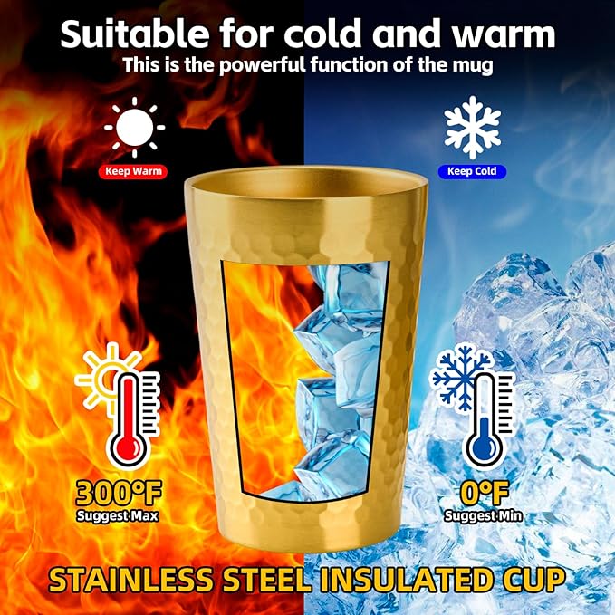 10 Pack 12 oz Stainless Steel Insulated Cup, Honeycomb Double Wall Vacuum Small Metal Cup, Reusable Camping Cups Unbreakable Indoor Outdoor for Party, Home, Office, BBQ, Gold