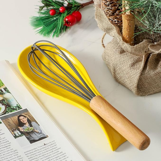 Ceramic Spoon Rest for Stove Top,Large 8.7 Inch Spoon Holder for Kitchen Counter,Porcelain Utensil Rest for Thankgiving and Christmas Gift,Dishwasher Safe and Heat-Resistant,Yellow(1 PC)