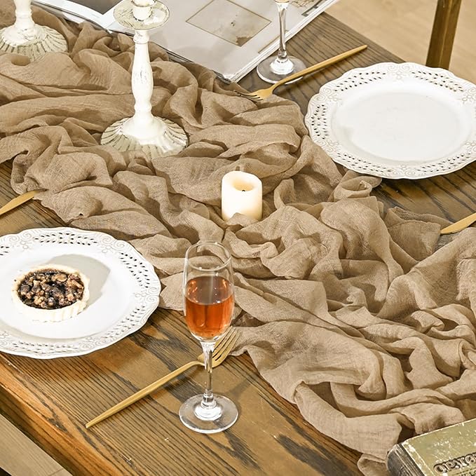 Artoid Mode Boho Cheesecloth Gauze Sand Wedding Table Runner, 120 Inch Seasonal - Image 3