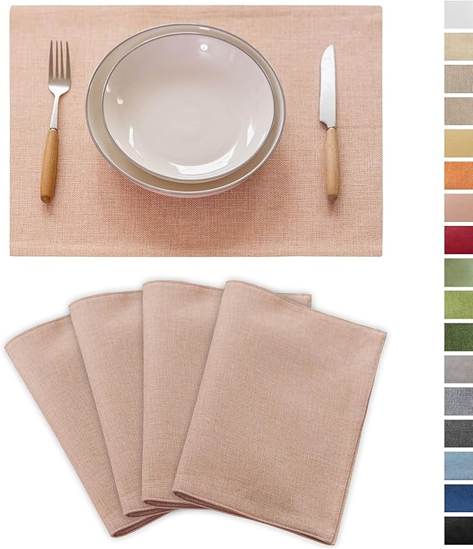 Demetex Pink Placemats Set of 4 Heat Resistant Linen Plate Mats Valentine Cloth Place Mats for Dining Tables Restaurants, 13 x 19 inches, Pink