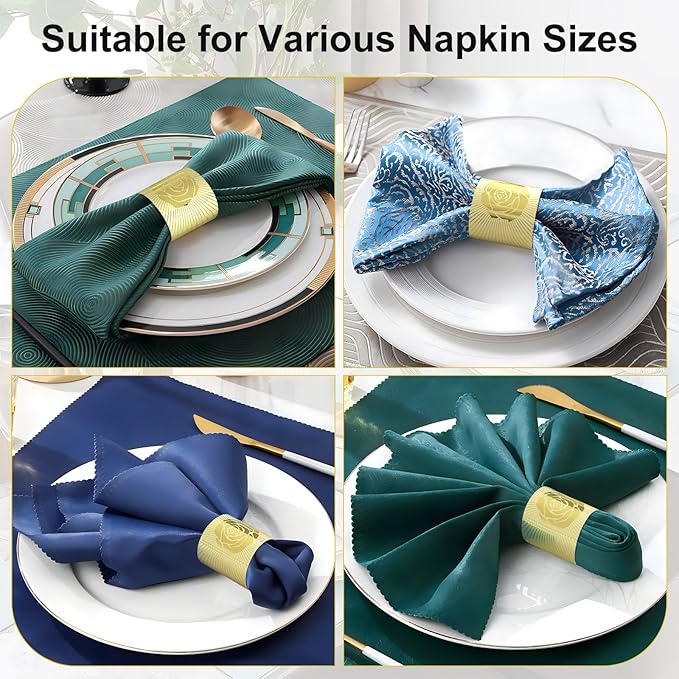 Christmas Napkin Rings Set of 100, 2 Colors in 1, Reusable Adjustable Napkin Bands for Holiday Parties, Wedding, Thanksgiving Table Decor, Waterproof Tear-Proof (Gold) Great Gift Idea