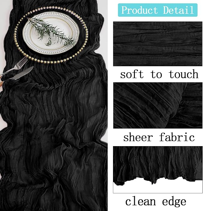 8 Pack Black Cheesecloth Table Runner 20 x 120 inch Gauze Table Runners 10 FT - Image 4