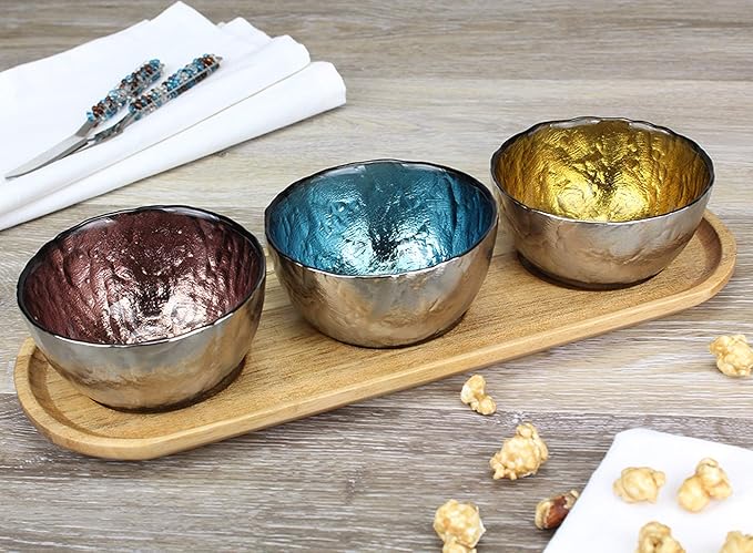Pampa Bay Let's Entertain Set of 3 Colored Glass Bowls & Tray