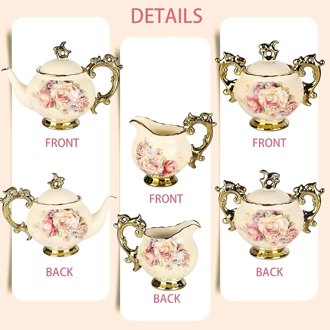 fanquare 15 Pieces British Porcelain Tea Set, Floral Vintage China Coffee Set - Image 6