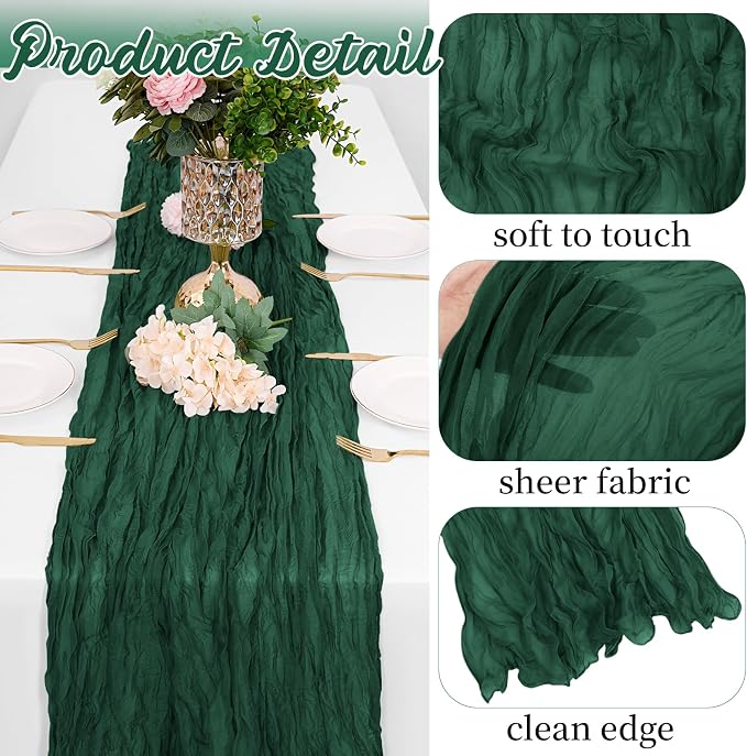 16 Pack Emerald Green Cheesecloth Table Runners 20x120 Inch Gauze Table Runner - Image 3