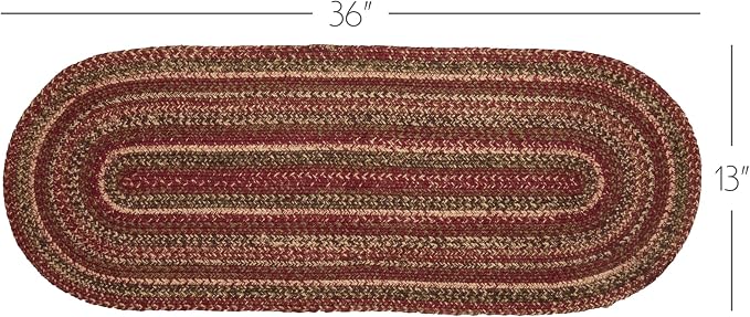 VHC Brands Cider Mill Primitive Jute Red Textured Striped Oval Kitchen Table - Image 2