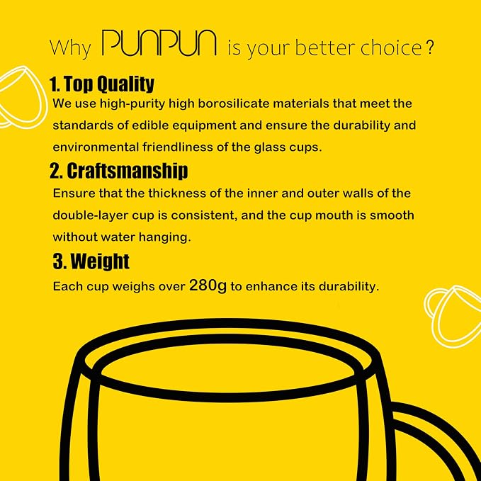 PunPun 16oz.480ml Clear Glass Mugs Large Coffee Mugs, Jumbo Insulated Double - Image 5