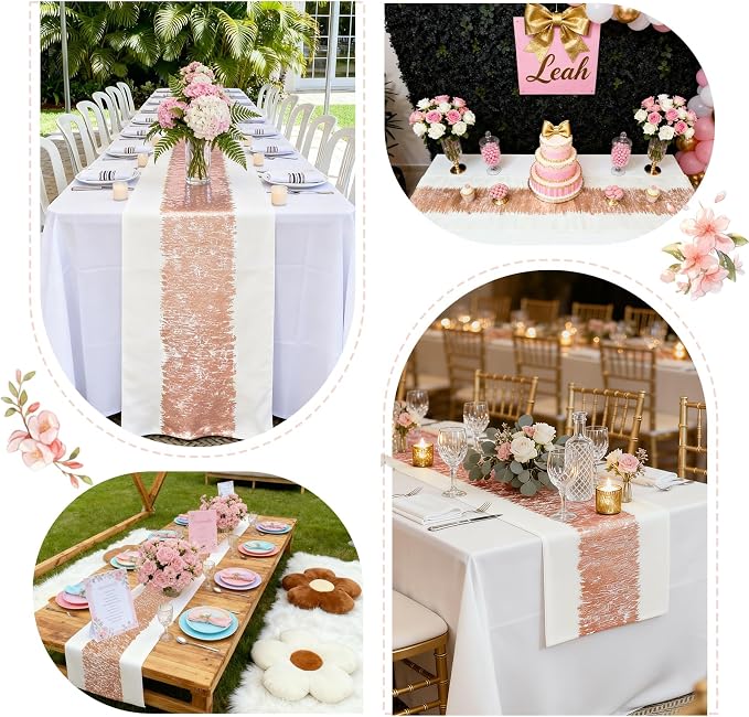 Metallic Style Rose Gold Table Runner, Table Runners 108 Inches Long | Cotton - Image 6