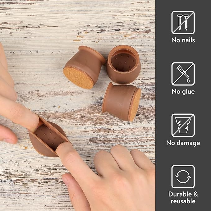 Aneaseit Chair Leg Floor Protectors - 16 pcs Brown - Felt Bottom Silicone Pads for Hardwood Floors & Furniture Feet - Rubber Caps for Chairs - Large