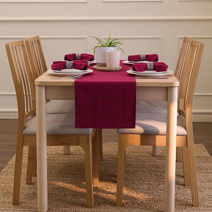 Encasa XO Table Runner, Cotton Canvas Dining Runner 13"x104" | Rich Maroon - Image 4