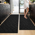 hicorfe Kitchen Rugs and Mats Sets,Non-Slip 2 Pieces Absorbent 100% Polypropylene Rug,Comfort Kitchen Runner Mat,Washable for Kitchen,Sink,Laundry(20" x 48" Plus 20" x 59",Black)