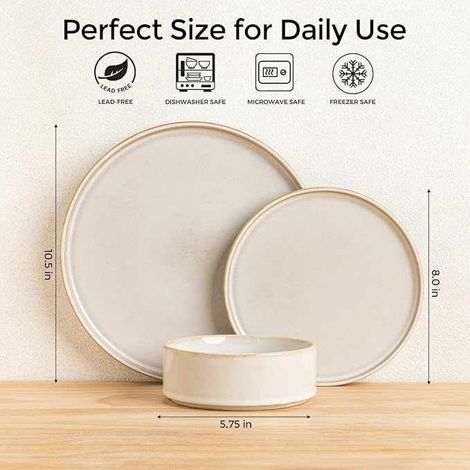 AmorArc Ceramic Dinnerware Sets, Handmade Reactive Glaze Stoneware Plates and Bowls Sets,Highly Chip and Crack Resistant | Dishwasher & Microwave Safe Dishes Set, Service for 6 (18pc)