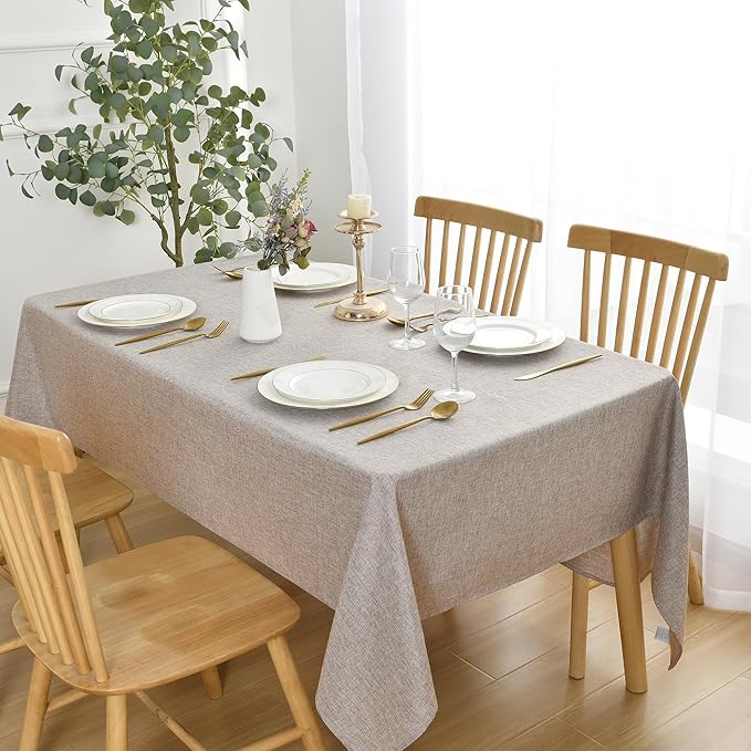 JIUZHEN Square Table Cloth Faux Linen Farmhouse Tablecloth Wrinkle and Stain Resistant Decorative Fabric Table Cover for Kitchen, Dining Room, Parties and Camping, Stone, 70 x 70 Inch