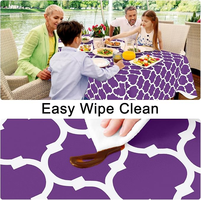 Smiry Rectangle Table Cloth, Waterproof Vinyl Tablecloth with Flannel Backing for Rectangle Tables, Wipeable Spillproof Plastic Tablecloths for Dining, Camping, Indoor and Outdoor (52"x70", Purple)