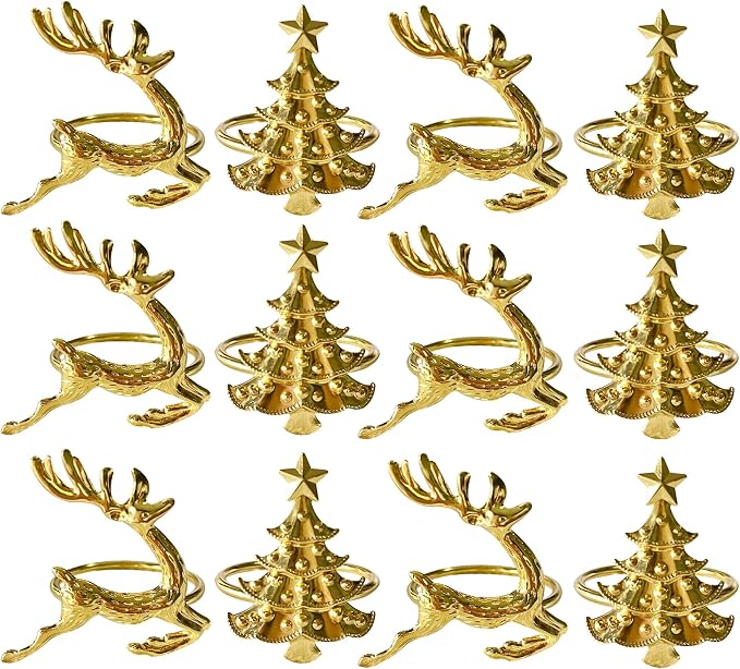 Christmas Gold Napkin Rings Set of 12 by Kintyno