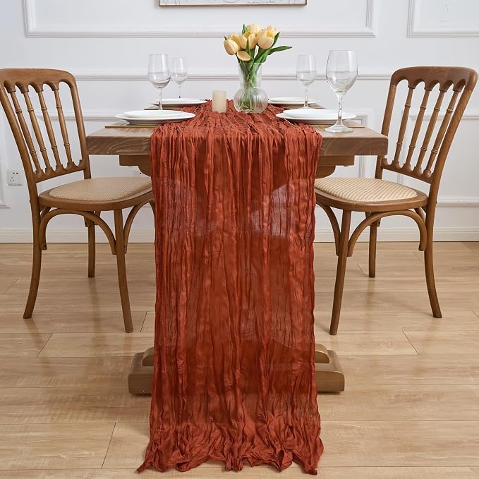Asee'm Terracotta Fall Cheesecloth Table Runner 10FT Boho Burnt Orange | Rustic - Image 6