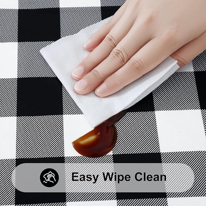Smiry Rectangle Picnic Table Cloth, Elastic Waterproof Fitted Vinyl Tablecloths, Flannel Backed Buffalo Plaid Table Covers for Dining, Camping, Outdoor (Black and White, 36" x 96")