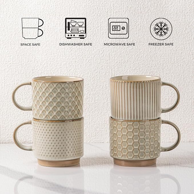 GBhome 6 OZ Stackable Coffee Mugs Set of 4, Ceramic Espresso Coffee Cups | - Image 7