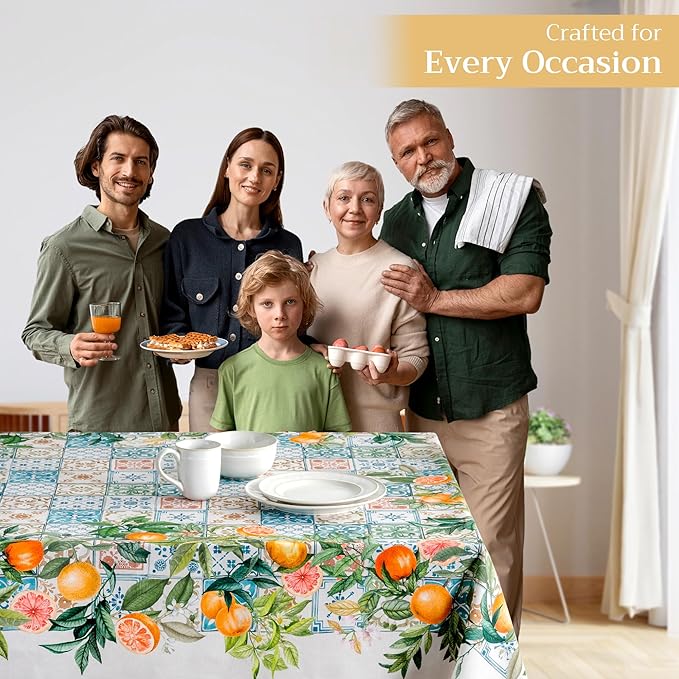 Maison d' Hermine Table Cloth Rectangle Table 100% Cotton 60 x 90 Inches Tablecloth Reusable Decorative for Dining Room Farmhouse Home Valentines Day Decorations Spring Summer - Agrume