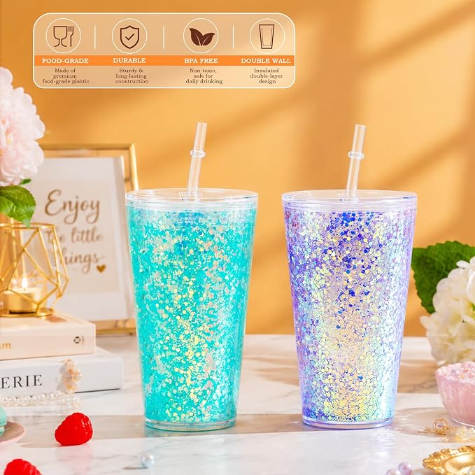 8 Pack 16 Oz Acrylic Snowglobe Tumbler, Pre-Drilled Double Wall Plastic Kids - Image 5