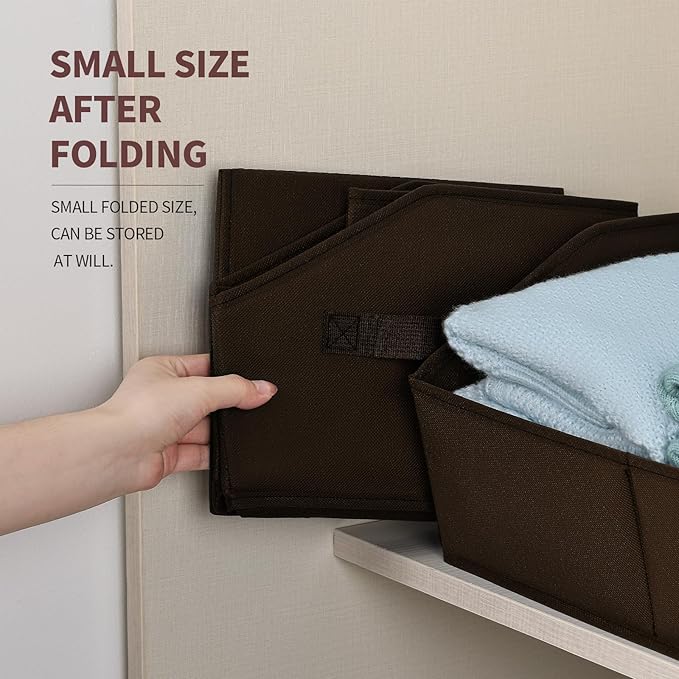 Closet Baskets for Shelves Trapezoid - Decorative Storage Baskets with Handle, Closet Bins for Organization, Shelf Storage Bins for Clothes, Books, Home, Office, 8 Pack, Brown