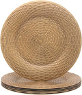 13 Inch Antique Gold Charger Plates Set of 6 Round Plastic Plates Matte Finish Faux Rattan Woven Texture Charger plates for Wedding Party Christmas (513)