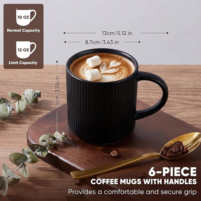 E-far 12 oz Coffee Mugs Set of 6, Stoneware Coffee Cups - Image 2