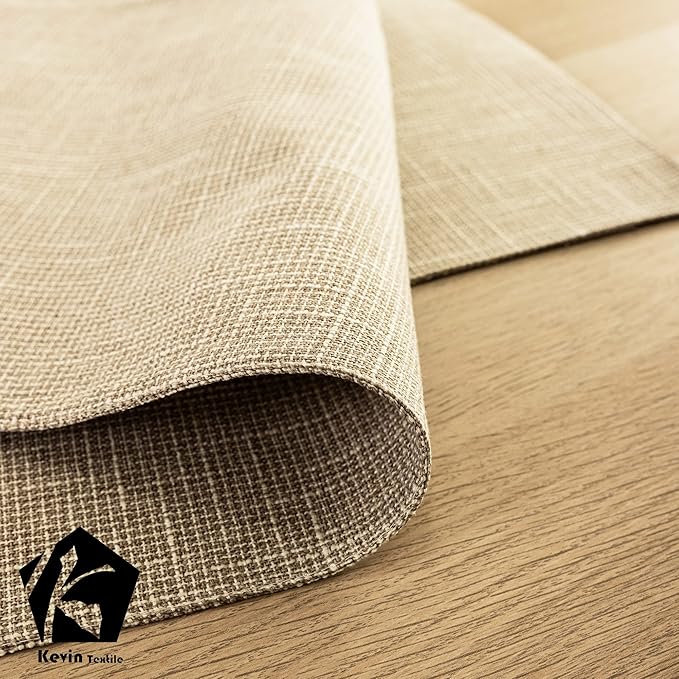 Kevin Textile Burlap Linen Placemats Set of 6 Heat Resistant Dining Table Place Mats Washable Kitchen Table Mats for Dinning Party Holiday Indoor Outdoor, 13 x19 inches, Light Beige