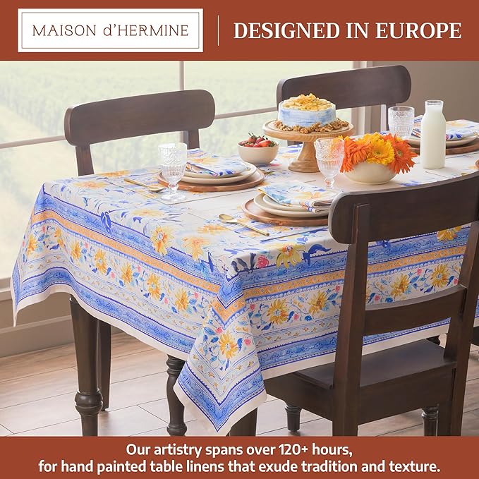 Maison d' Hermine Table Cloth Rectangle Table 100% Cotton 70 x 120 Inches Tablecloth Reusable Decorative for Dining Room Farmhouse Home Valentines Day Decorations Spring Summer - Girassol