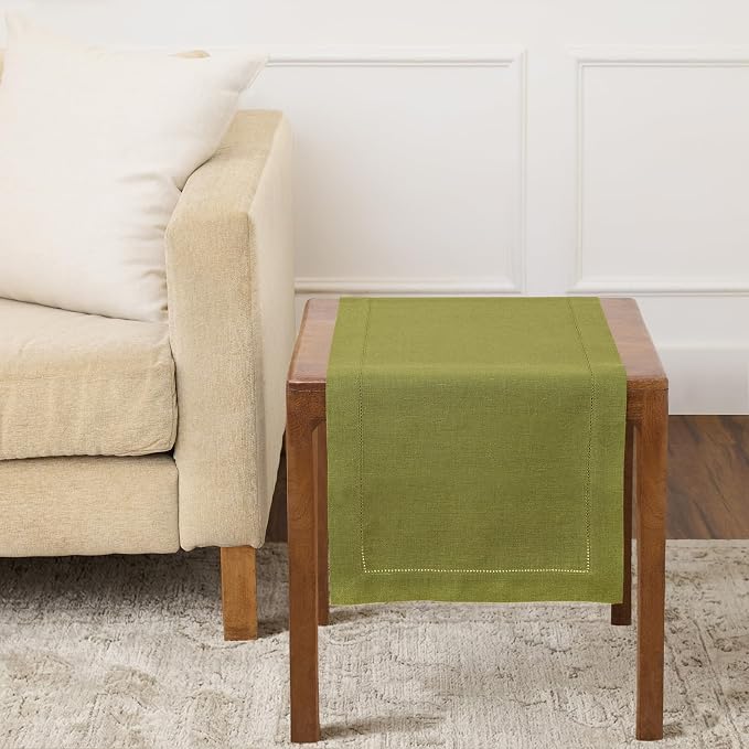 Solino Home 100% Pure Linen Dining Table Runner Avocado Woven, 14 x 36 in | by SolinoHome