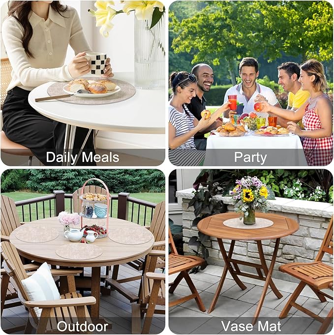 Homaxy Round Faux Leather Placemats and Coasters, Washable Dual-Side Table Mats, Wipeable Heat-Resistant Dining Place Mats for Outdoor and Indoor, Set of 12, Diameter 13 and 3.93 inch, Beige