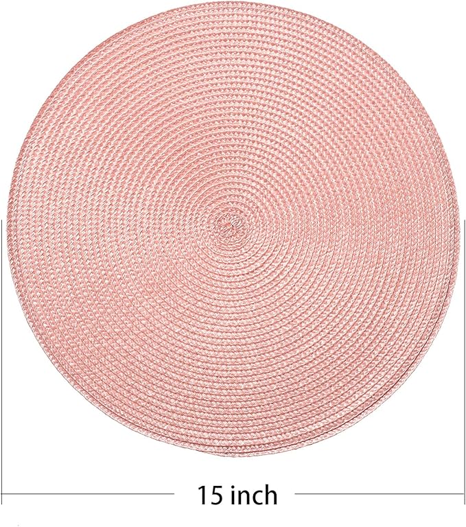 AHHFSMEI Round Braided Placemats 15 Inch Round Table Mats for Dining Tables Natural Woven Heat Resistant Place mats Set of 8 (Pink,8)