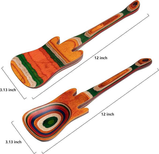 Pakkawood 12 inch Guitar Cooking Spoons and Spatula Set, Long Handle Flat - Image 7