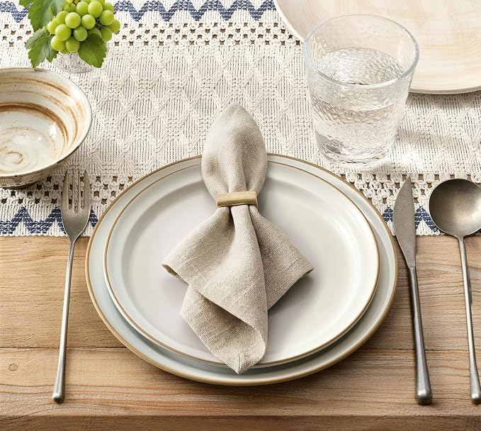 Macrame Side Trim Boho Woven Table Runner, Dusty Blue 12x36 Inch | Crochet - Image 2