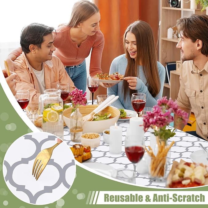 Smiry Square Table Cloth, Wipeable Spillproof Tablecloths with Flannel Backing for Square Tables, Waterproof Vinyl Plastic Tablecloth for Dining, Camping, Indoor and Outdoor (54"x54", White)