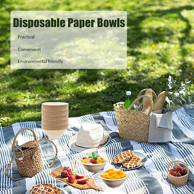 100 Pack 8oz Compostable Paper Bowls, Heavy-Duty Disposable Natural Bagasse - Image 6