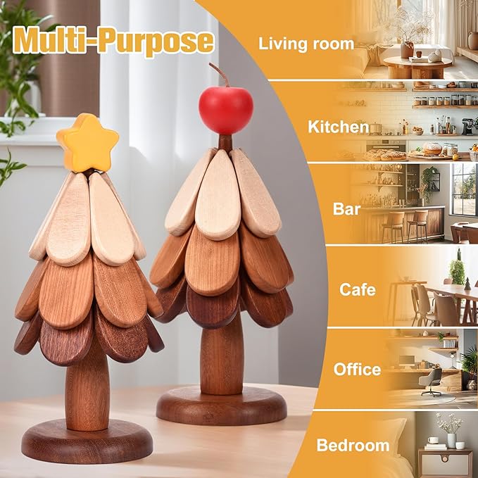 Wooden Tree Trivet Set - Tree Coasters & Trivets for Hot Dishes - Cork Hot Pots and Pans - Coasters & Trivets for Hot Dishes (Star)